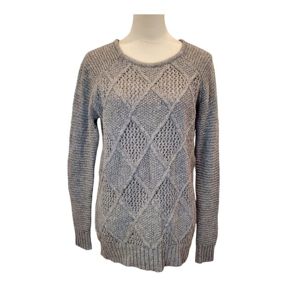 AMERICAN EAGLE SZ M Womens Cotton/Wool Blend Diamond Pattern Knit Sweater Gray - Picture 2 of 11